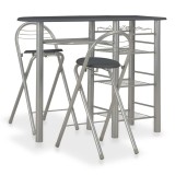 Set mobilier de bar, cu rafturi, 3 piese, negru, lemn si otel GartenMobel Dekor, vidaXL