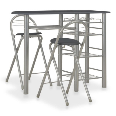 vidaXL Set mobilier de bar, cu rafturi, 3 piese, negru, lemn și oțel foto