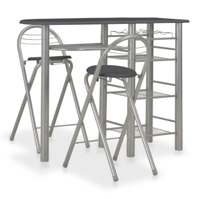 Set mobilier de bar, cu rafturi, 3 piese, negru, lemn și oțel foto
