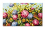 Cumpara ieftin Tablou pictat manual, Hortensii in gradina,100x60cm ulei pe panza de in cutit efect 3D, superb