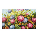Tablou pictat manual, Hortensii in gradina,100x60cm ulei pe panza de in cutit efect 3D, superb