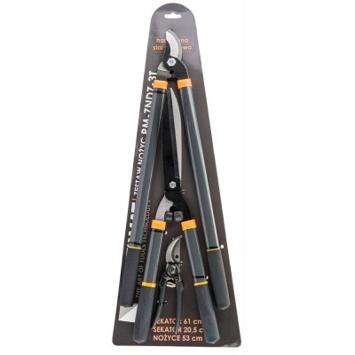 Set 3 foarfeci pentru gradinarit, lama otel, maner cauciuc, 59cm, 53cm, 20cm, Powermat foto