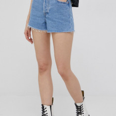 Levi's pantaloni scurți din denim femei, uni, high waist 77879.0076-LightIndig