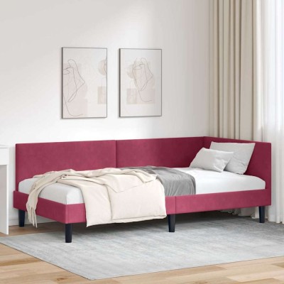vidaXL Cadru de pat colțar Altele cu headboard bordo 100 x 200 cm 42016240 foto