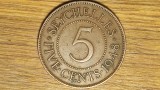 Seychelles britanic - bijuterie coloniala exotica - 5 cents 1948 bronz - King George VI - frumoasa, an unic de batere !
