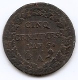 Franta 5 centimes 1796 A - L&#039;AN 5 - A, Prima Republica, Cupru, 10 gr, 28 mm, KM-640 (1), Europa, Cupru (arama)