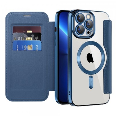 Husa MagSafe pentru Apple iPhone 13 Pro Max, Techsuit, SmartMag Book, Albastra foto