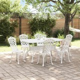 Set de dining pentru grădină din 7 piese alb din aluminiu turnat