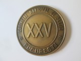 RARA! MEDALIE BRONZ CABINETUL MUNICIPAL DE PARTID BUCURESTI 25 ANI 1950-1975