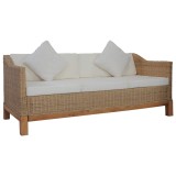 Canapea cu 3 locuri cu perne, culoarea naturală, ratan