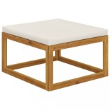 vidaXL Taburet Picioare Gradina, Lemn Acacia, Perna Alb Crem, 68x68x29 cm