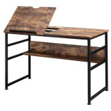 HOMCOM Masa pentru desen rabatabila pe 15 niveluri de la 0-70&deg;, birou pentru camera si birou in stil industrial, 120x60x75cm, maro | Aosom Romania