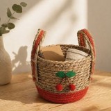 Cos din paie maro cu decor de cirese &ndash; Stil Country, CMCLASS