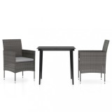 Set mobilier de gradina, cu perne, 3 piese, gri si negru