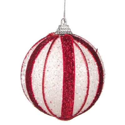 Glob Crăciun Spumă, Alb, Glitter Roșu, 8 cm foto
