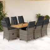 VidaXL Set bistro de grădină cu perne, 9 piese, gri, poliratan
