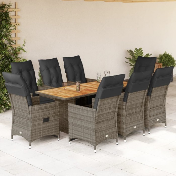 Gossi set bistro de gradina cu perne, 9 piese, gri, poliratan