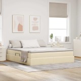 Cumpara ieftin Pat cu saltea si spatiu de depozitare Crem 160 x 200 cm