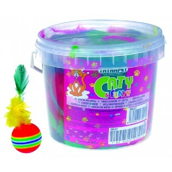 Jucarie minge &amp; pene pt pisicute 18 buc/cut