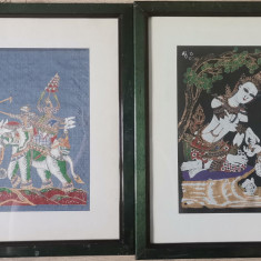 Set 2 tablouri Indiene Scene Hinduse imprimate vopsea pe panza inramate 40x41cm