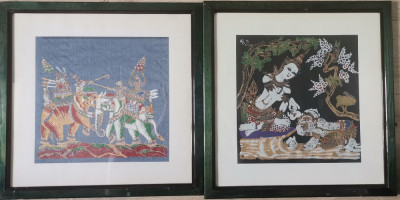 Set 2 tablouri Indiene Scene Hinduse imprimate vopsea pe panza inramate 40x41cm foto