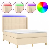 Cumpara ieftin Pat cu arcuri, saltea si LED, crem, 140x200 cm, textil