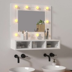vidaXL Dulap cu oglindă și LED, alb extralucios, 60x31,5x62 cm