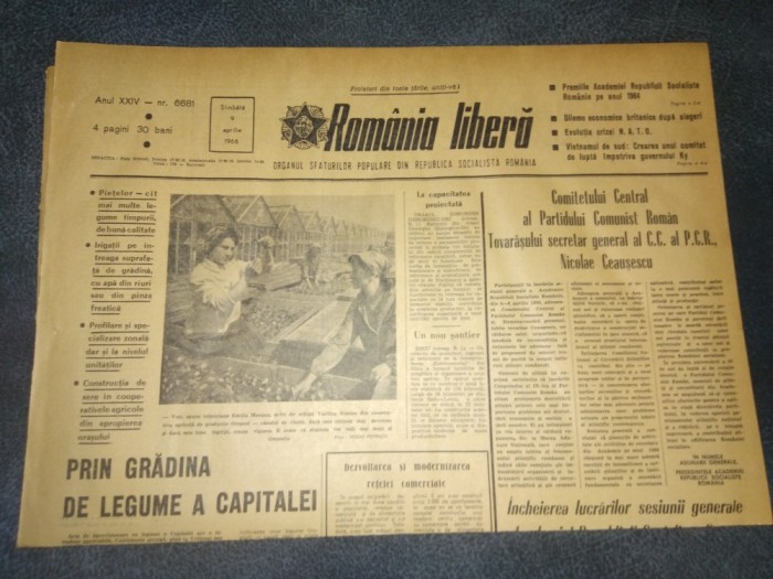 ZIARUL ROMANIA LIBERA 9 APRILIE 1966