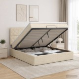 Cumpara ieftin Pat ottoman cu saltea cu headboard Crem 160 x 200 cm Tesatura