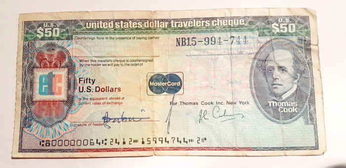 C334-I-Bancnota CEC calatorie USA 50 $ Master Card Thomas Cook Euro travelers.