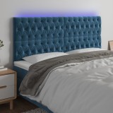 vidaXL Tăblie de pat cu LED, albastru &icirc;nchis, 180x7x118/128cm, catifea