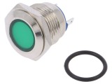 Lampă LED plată verde 24VDC 24VAC &Oslash;16mm alamă