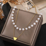 Lantisor Inox Auriu Perle cu Inima- N341