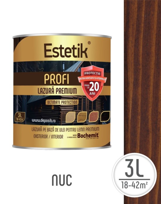 Lazura lemn Estetik Profi 3l nuc &ndash; protectie avansata UV