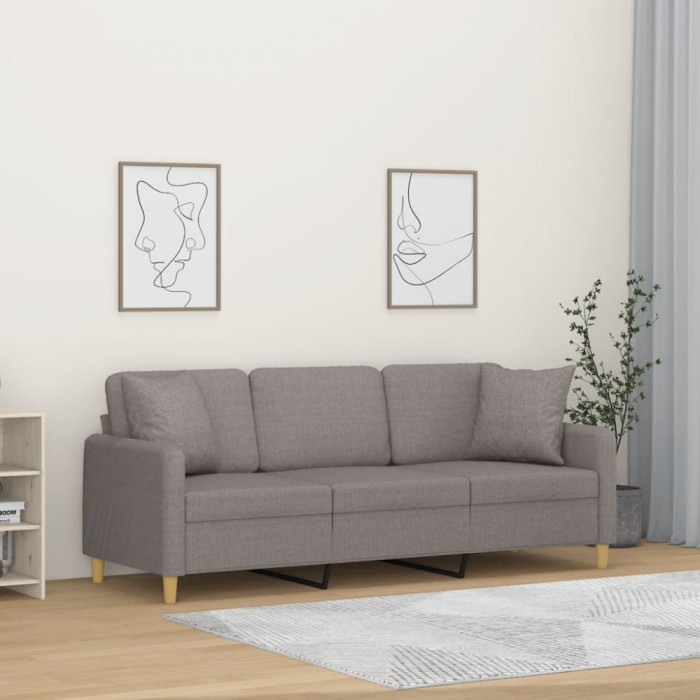 Canapea cu 3 locuri cu pernute, gri taupe, 180 cm, textil GartenMobel Dekor