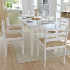 Set 6 scaune de bucatarie din lemn patrate, alb foto