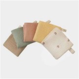 Set 5 prosoape bebelusi REDQUIT&reg; muselina 23x23cm, bumbac, gri. Prosoape moi fata/corp, reutilizabile