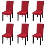 Huse de scaun elastice drepte, 6 buc., rosu bordo
