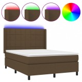 Cumpara ieftin Pat cu arcuri, saltea si LED, maro inchis, 140x200 cm, textil