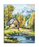 Cumpara ieftin Tablou peisaj munte pictat manual, La casuta din langa cascada, 50x40cm ulei pe panza, Constantin Feraru