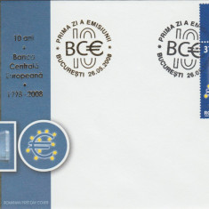 2008 Romania, FDC 10 ani Banca Centrala Europeana vinieta LP 1804, plic prima zi