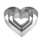 Cumpara ieftin Set 3 inele metalice Pufo Heart Cake in forma de inima, pentru blat de tort, prajituri, otel inoxidabil, argintiu
