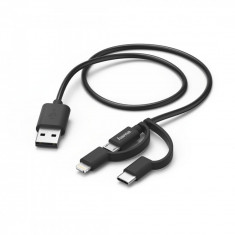 Cablu micro-USB 3 in 1 Hama cu Adaptor pentru USB Tip C si Lightning 1m Negru foto