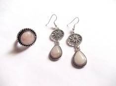 Setul inel si cercei cu cuart roz 41436