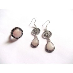 Setul inel si cercei cu cuart roz 41436