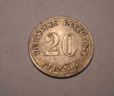 Germania 20 Pfennig 1874 D Piesa Frumoasa foto