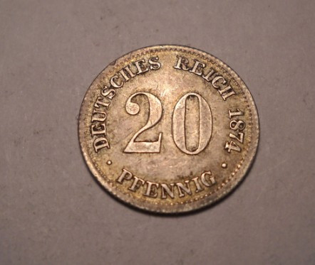 Germania 20 Pfennig 1874 D Piesa Frumoasa