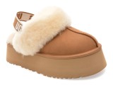 Papuci UGG maro, FUNKETTE, din piele intoarsa