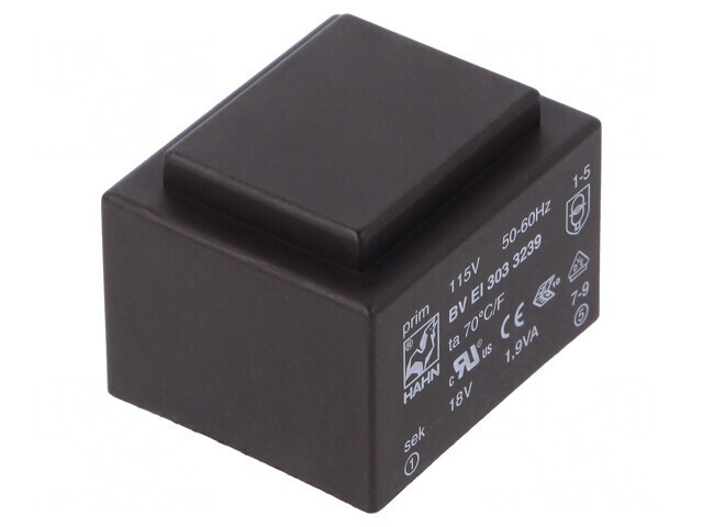 Transformator &icirc;ncapsulat 1,9VA 115VAC 18V 105mA PCB