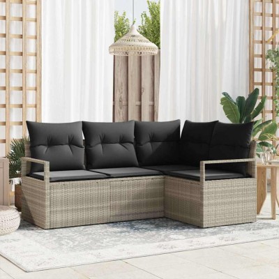 vidaXL Set de canapele pentru grădină 4 pcs Gri deschis Rattan poli 3346362 foto